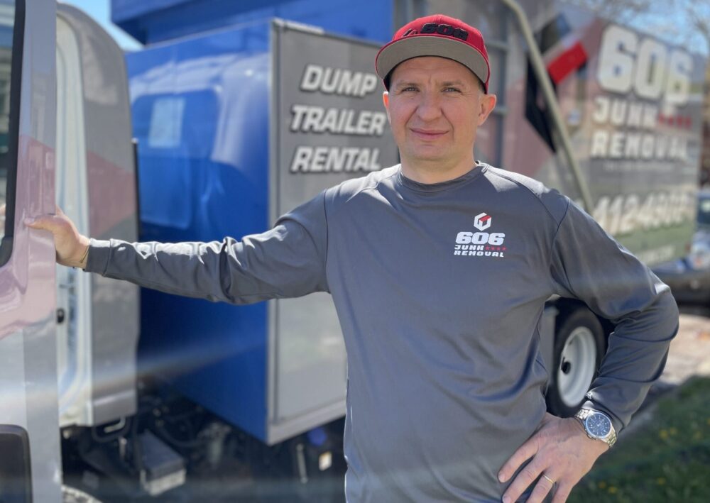 Appliance Removal Expert Man Standing With Dump Trailer 606 Junk